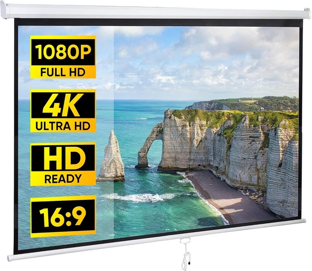 Main image of 80 Inch Projection Screen, Outdoor Indoor 16:9 HD Foldable Manual Pull Down Projector Screen for Movie Home Backyard Theater Cinema Office Video Game, White