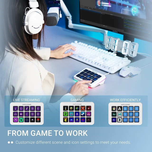 Alt view image 5 of 7 - fifine D6W Gaming Macro-Keyboard with 15 Programable Display Buttons White