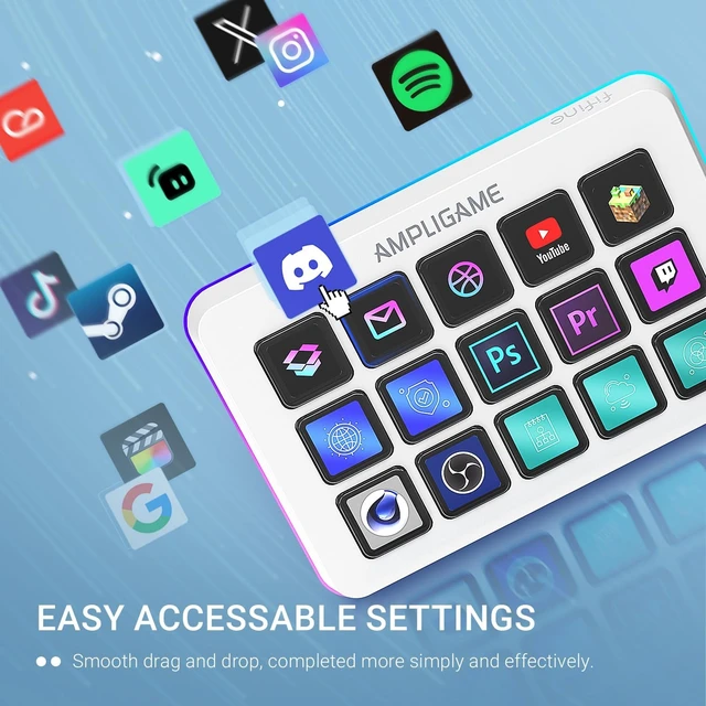 Alt view image 6 of 7 - fifine D6W Gaming Macro-Keyboard with 15 Programable Display Buttons White