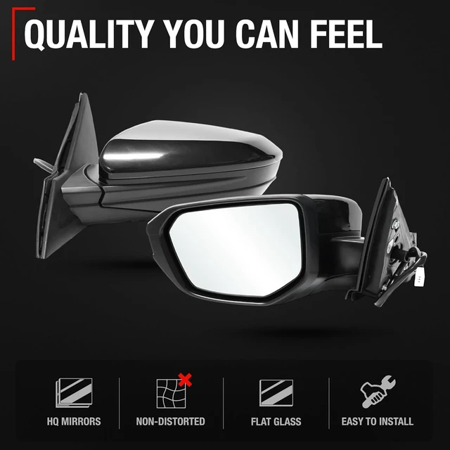 Alt view image 4 of 7 - Driver Side Mirror Replacement - Compatible with 2017-2021 Honda Civic Sedan, 17-21 Honda Civic Coupe - Powered Adjustment, Manual Fold, Flat Glass - Smooth Black, 4H3P - OEM 76258TBAA021ZA, HO1320314