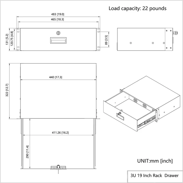 Alt view image 3 of 7 - 3U Server Cabinet Case 19" Rack Mount Lockable Drawer with Key