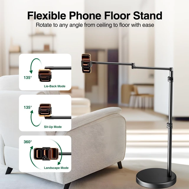 Alt view image 4 of 7 - Floor Phone Holder Stand for Bed and Overhead Video Recording