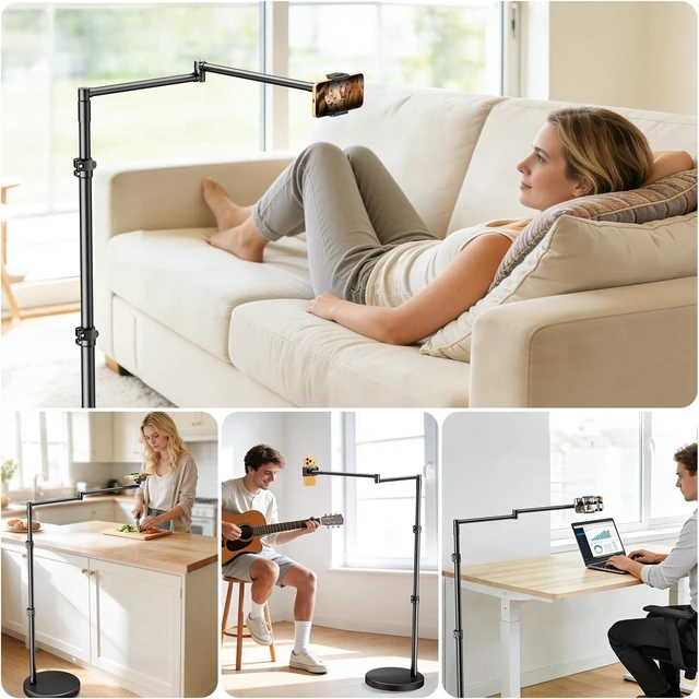 Alt view image 7 of 7 - Floor Phone Holder Stand for Bed and Overhead Video Recording