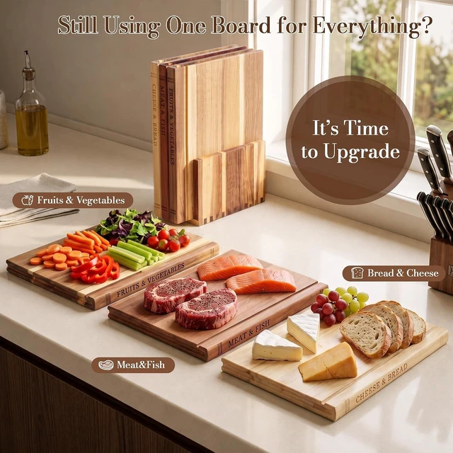 Alt view image 2 of 7 - Book Cutting Board Set for Kitchen 3 PCS Wooden Cutting Board with Stand