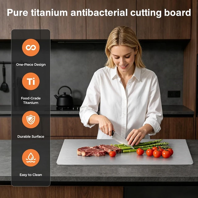 Alt view image 2 of 7 - Titanium Cutting Boards for Kitchen, Non-Toxic Pure Titanium Chopping & Kneading Board with Cutting Mat, Dishwasher Safe for Meat, Fruit, Vegetables & Bread,20 * 16