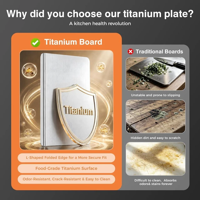 Alt view image 4 of 7 - Titanium Cutting Boards for Kitchen, Non-Toxic Pure Titanium Chopping & Kneading Board with Cutting Mat, Dishwasher Safe for Meat, Fruit, Vegetables & Bread,20 * 16