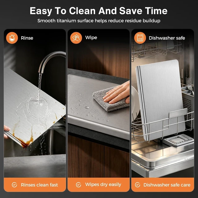 Alt view image 5 of 7 - Titanium Cutting Boards for Kitchen, Non-Toxic Pure Titanium Chopping & Kneading Board with Cutting Mat, Dishwasher Safe for Meat, Fruit, Vegetables & Bread,20 * 16