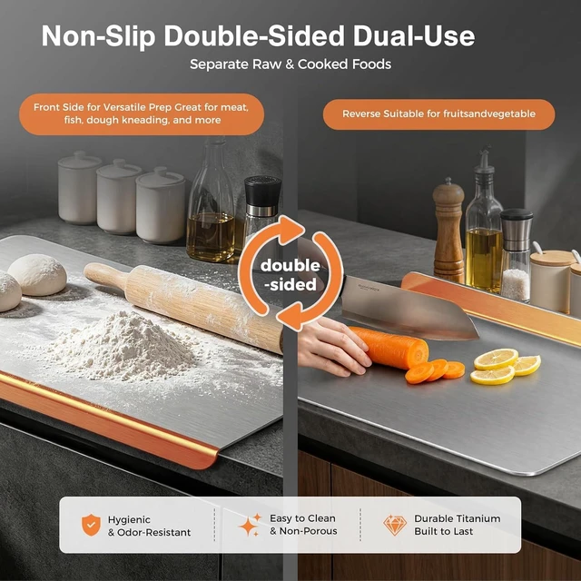 Alt view image 6 of 7 - Titanium Cutting Boards for Kitchen, Non-Toxic Pure Titanium Chopping & Kneading Board with Cutting Mat, Dishwasher Safe for Meat, Fruit, Vegetables & Bread,20 * 16