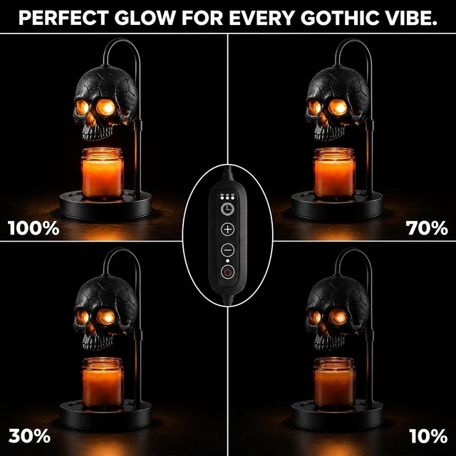 Alt view image 3 of 7 - Skull Candle Warmer Lamp with Timer & Dimmer, Black Gothic Candle Warmer