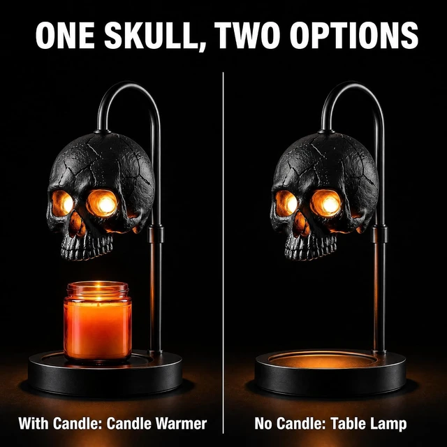 Alt view image 4 of 7 - Skull Candle Warmer Lamp with Timer & Dimmer, Black Gothic Candle Warmer