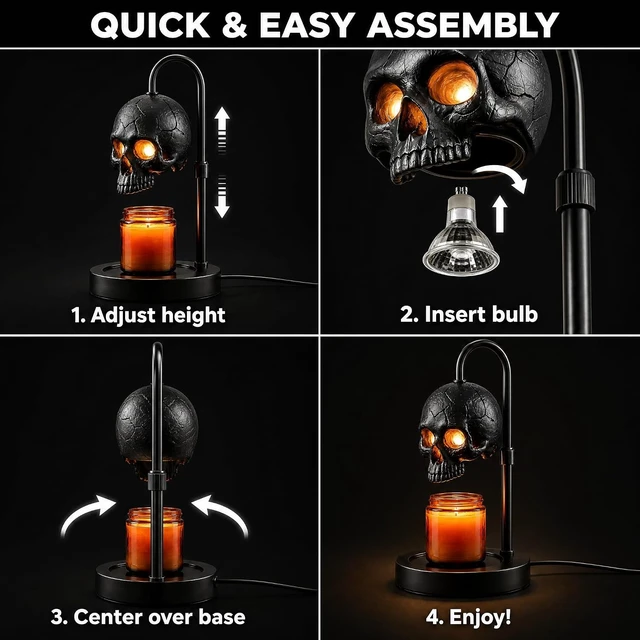 Alt view image 5 of 7 - Skull Candle Warmer Lamp with Timer & Dimmer, Black Gothic Candle Warmer