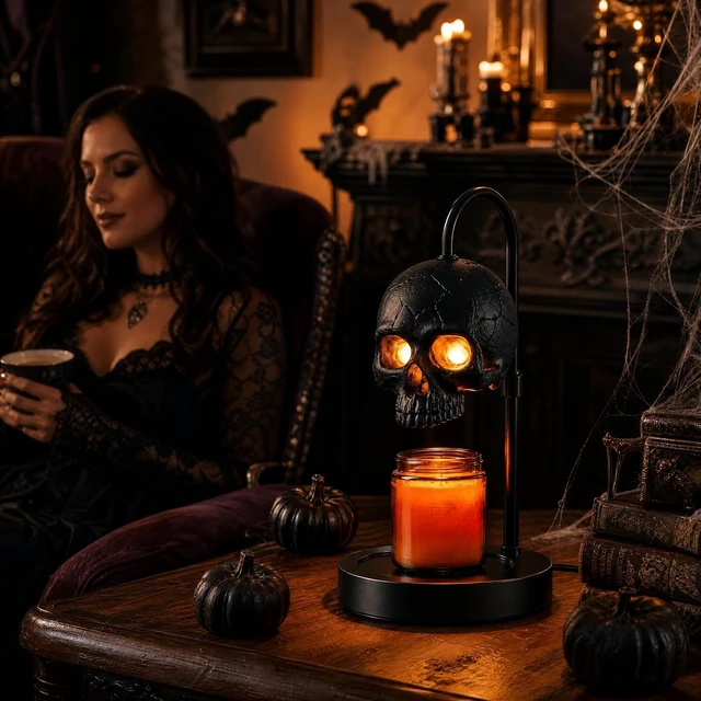 Alt view image 7 of 7 - Skull Candle Warmer Lamp with Timer & Dimmer, Black Gothic Candle Warmer