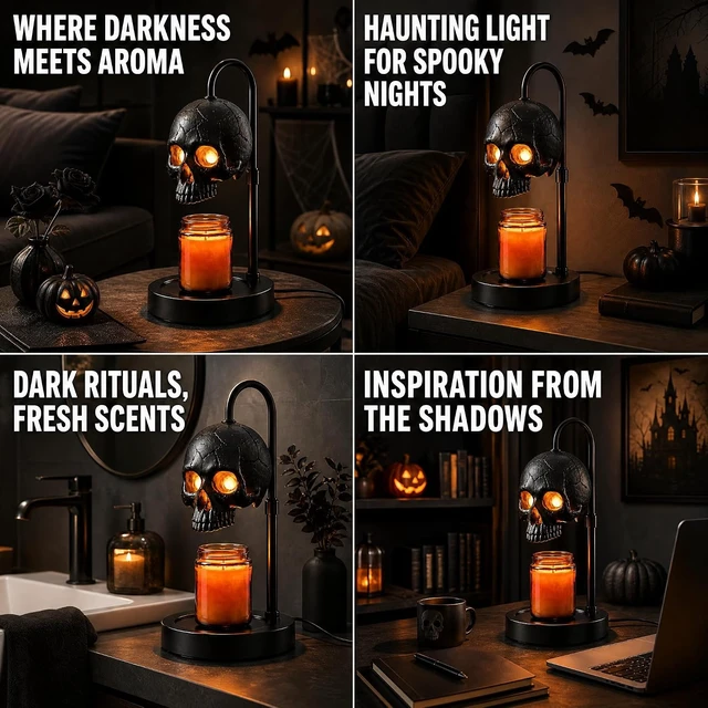 Alt view image 6 of 7 - Skull Candle Warmer Lamp with Timer & Dimmer, Black Gothic Candle Warmer