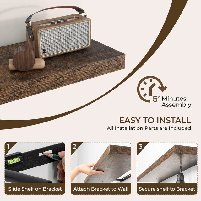 Alt view image 5 of 7 - 36Inch Floating Shelves for Wall 2Pack|Rustic Brown|8" D