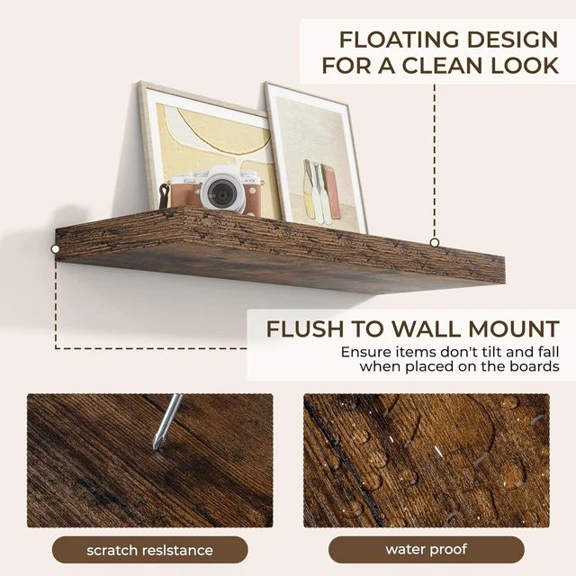 Alt view image 6 of 7 - 36Inch Floating Shelves for Wall 2Pack|Rustic Brown|8" D
