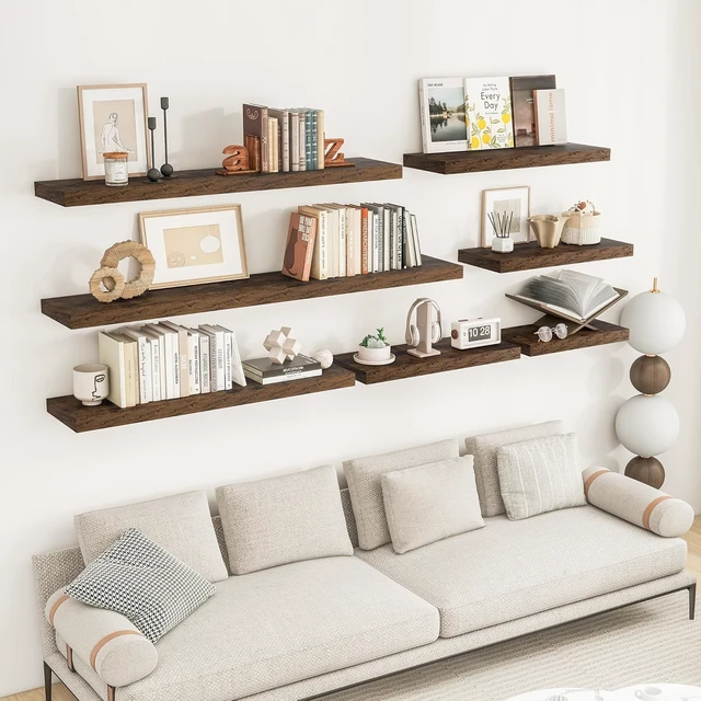 Alt view image 2 of 7 - 36Inch Floating Shelves for Wall 2Pack|Rustic Brown|8" D