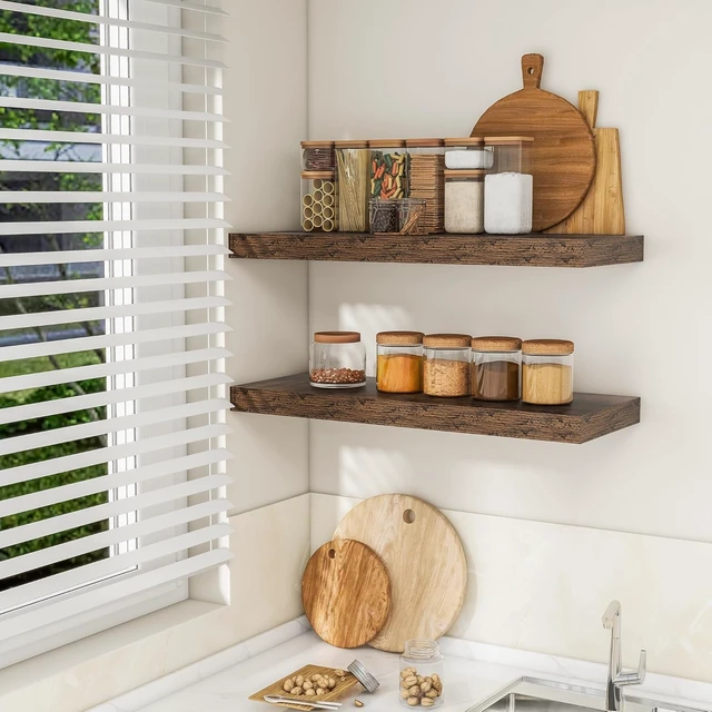 Alt view image 3 of 7 - 36Inch Floating Shelves for Wall 2Pack|Rustic Brown|8" D