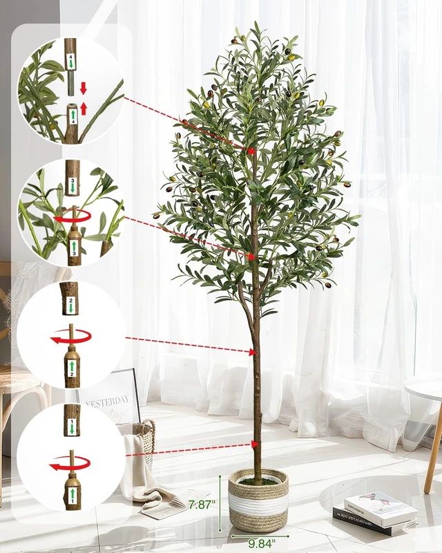 Alt view image 2 of 7 - 6FT Artificial Olive Tree Indoor Tall Faux with Planter&Basket