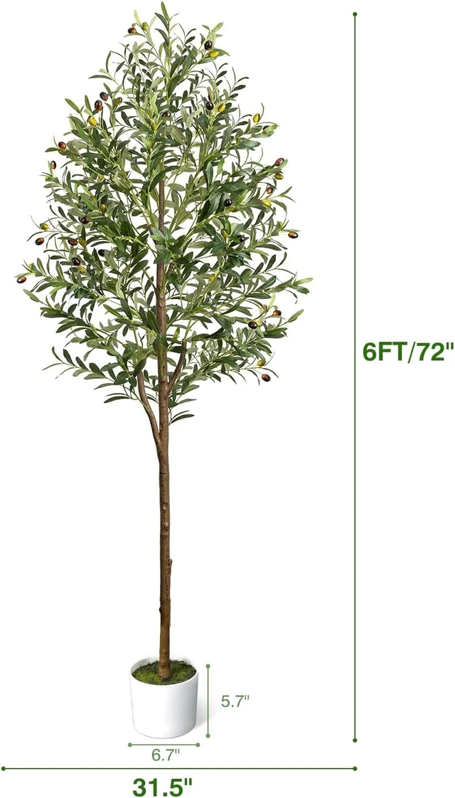 Alt view image 4 of 7 - 6FT Artificial Olive Tree Indoor Tall Faux with Planter&Basket