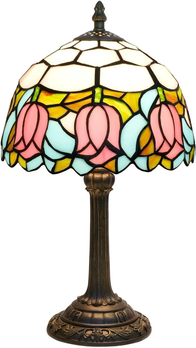 Main image of Tiffany Lamp Stained Glass Table Lamp Pink Tulip Cute Small Bedside lamp Living Room Dining Room Office Decoration Desk lamp Home Decoration Creative Gift Scene Props