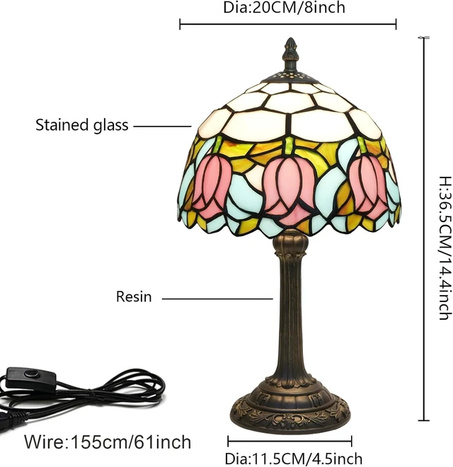 Alt view image 2 of 7 - Tiffany Lamp Stained Glass Table Lamp Pink Tulip Cute Small Bedside lamp Living Room Dining Room Office Decoration Desk lamp Home Decoration Creative Gift Scene Props