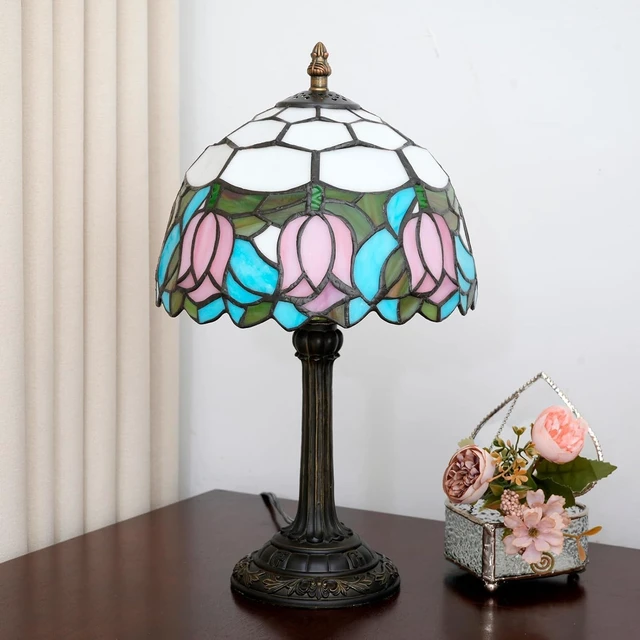 Alt view image 4 of 7 - Tiffany Lamp Stained Glass Table Lamp Pink Tulip Cute Small Bedside lamp Living Room Dining Room Office Decoration Desk lamp Home Decoration Creative Gift Scene Props