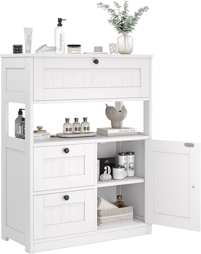 Main image of Bathroom Cabinet, Modern Bathroom Floor Storage Cabinet Organizer with 1 Door and 3 Drawers, Freestanding Cupboard for Kitchen/Living Room Use