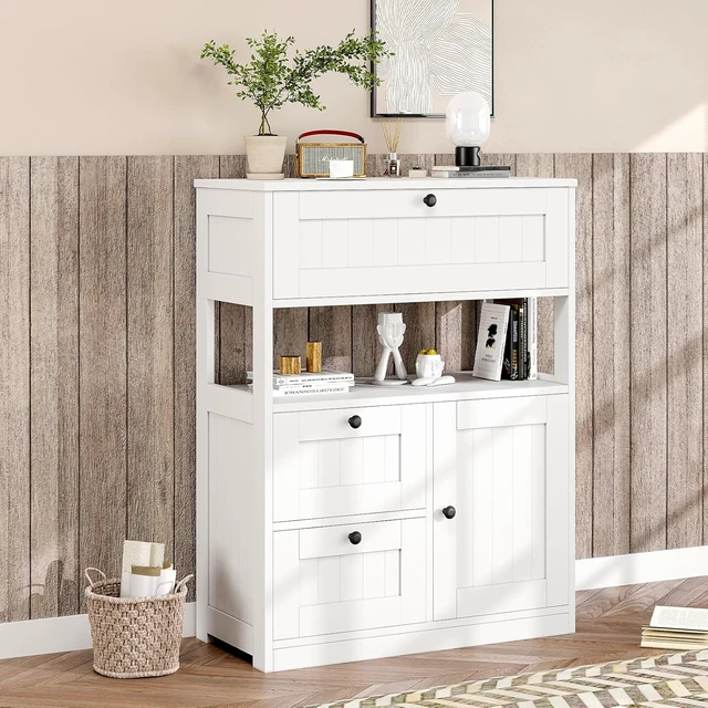 Alt view image 2 of 7 - Bathroom Cabinet, Modern Bathroom Floor Storage Cabinet Organizer with 1 Door and 3 Drawers, Freestanding Cupboard for Kitchen/Living Room Use