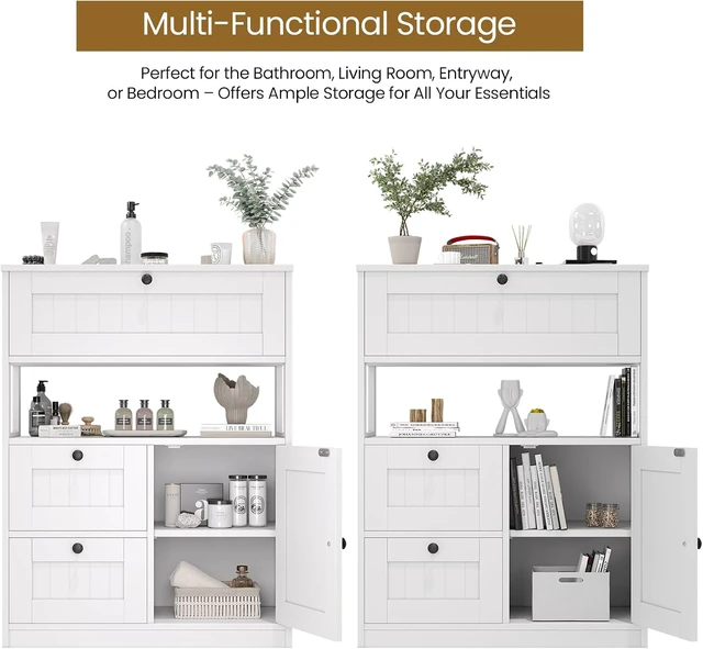 Alt view image 5 of 7 - Bathroom Cabinet, Modern Bathroom Floor Storage Cabinet Organizer with 1 Door and 3 Drawers, Freestanding Cupboard for Kitchen/Living Room Use