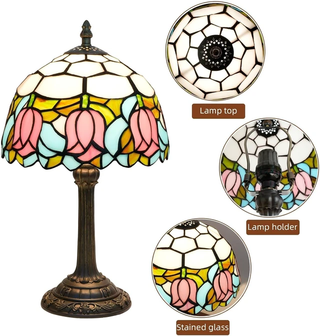 Alt view image 7 of 7 - Tiffany Lamp Stained Glass Table Lamp Pink Tulip Cute Small Bedside lamp Living Room Dining Room Office Decoration Desk lamp Home Decoration Creative Gift Scene Props
