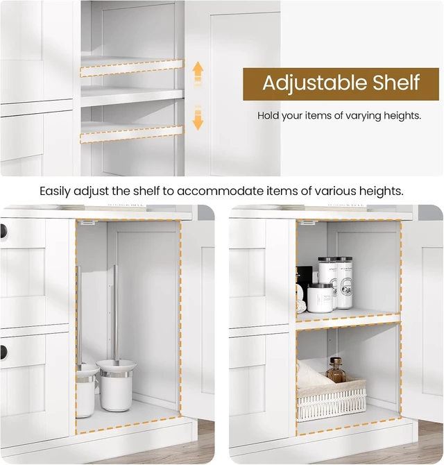 Alt view image 7 of 7 - Bathroom Cabinet, Modern Bathroom Floor Storage Cabinet Organizer with 1 Door and 3 Drawers, Freestanding Cupboard for Kitchen/Living Room Use