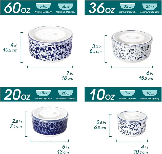 Alt view image 2 of 7 - Ceramic Nesting Bowls with Lids Set of 4, Serving Bowls for Food Storage, Prep Bowl, Ceramic Bowl for Kitchen, Microwave & Dishwasher Safe, 60+36+20+10 Oz, Series SELENE