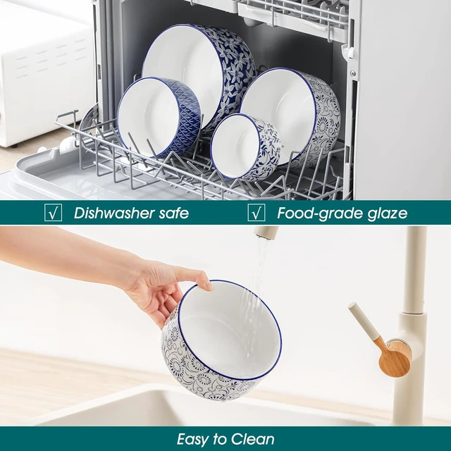 Alt view image 5 of 7 - Ceramic Nesting Bowls with Lids Set of 4, Serving Bowls for Food Storage, Prep Bowl, Ceramic Bowl for Kitchen, Microwave & Dishwasher Safe, 60+36+20+10 Oz, Series SELENE