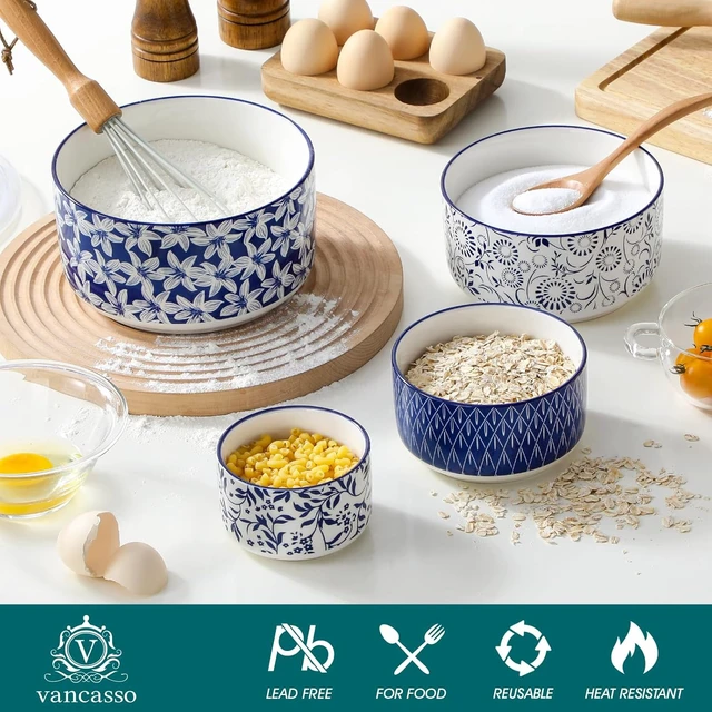 Alt view image 7 of 7 - Ceramic Nesting Bowls with Lids Set of 4, Serving Bowls for Food Storage, Prep Bowl, Ceramic Bowl for Kitchen, Microwave & Dishwasher Safe, 60+36+20+10 Oz, Series SELENE