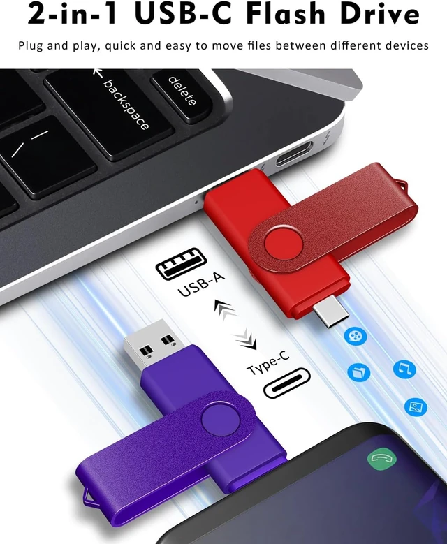 Alt view image 4 of 7 - 64GB USB C Thumb Drive, Dual USB 2.0 Flash Drive 64GB USB Drive
