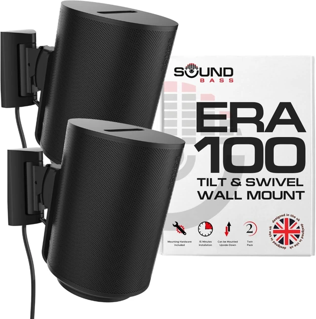 Main image of ERA100 Wall Mount Bracket, Tilt and Swivel, Black, Twin (2pcs)