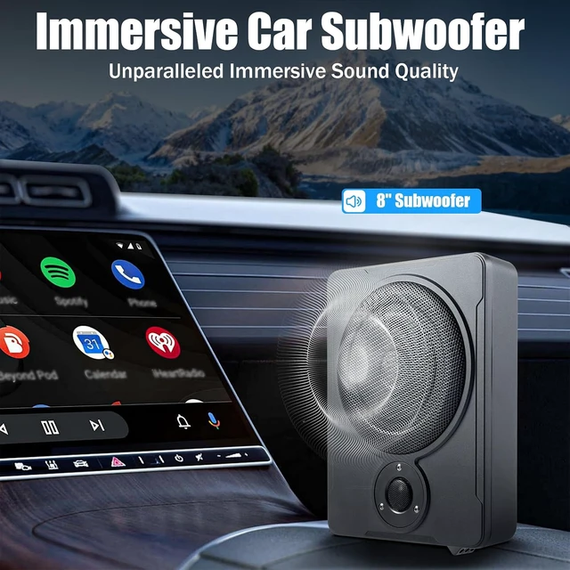 Alt view image 2 of 7 - 8 in 600W Audio Slim Under-Seat Powered Subwoofer with Amp Kit, Car/Truck Sub Bass Speaker Kit Pure Music Output