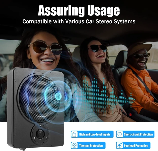 Alt view image 7 of 7 - 8 in 600W Audio Slim Under-Seat Powered Subwoofer with Amp Kit, Car/Truck Sub Bass Speaker Kit Pure Music Output