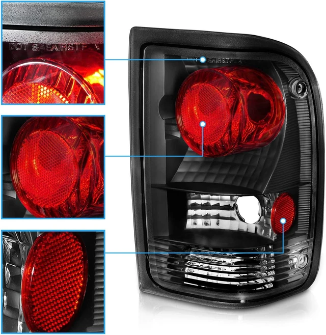 Alt view image 3 of 5 - for 1993-1997 Ford Ranger Black JDM Replacement Brake Tail Lights Assembly Set - Passenger and Driver Side