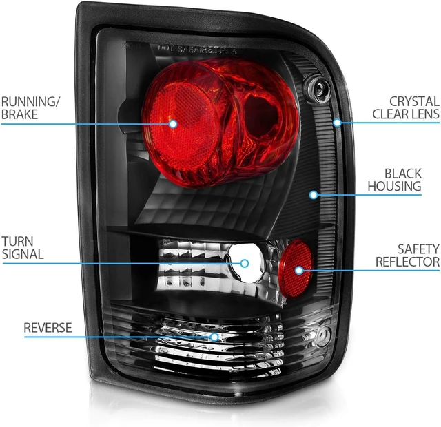 Alt view image 4 of 5 - for 1993-1997 Ford Ranger Black JDM Replacement Brake Tail Lights Assembly Set - Passenger and Driver Side
