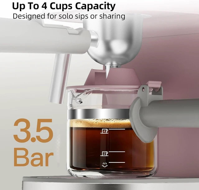 Alt view image 3 of 7 - 3.5Bar Espreeso Machine 4-Cup Compact Coffee Maker 800W Pink