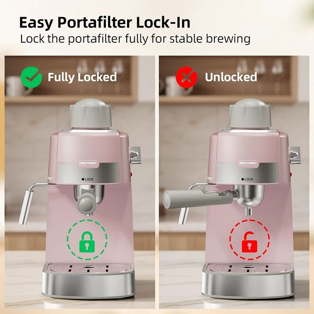 Alt view image 5 of 7 - 3.5Bar Espreeso Machine 4-Cup Compact Coffee Maker 800W Pink