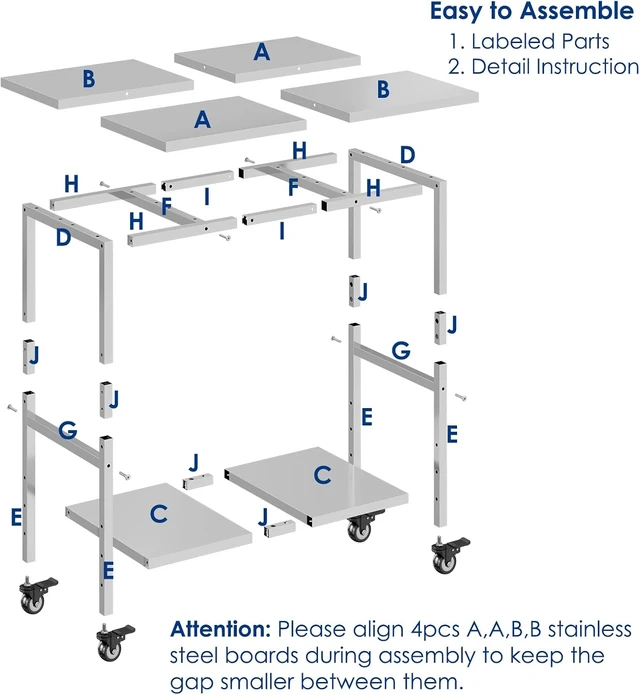 Alt view image 6 of 7 - NSF Stainless Steel Prep Table with Wheels, Commercial Worktable with 4 Casters & Brakes & Adjustable Undershelf, Heavy Duty Rolling Kitchen Island Cart for Restaurant, Home, Outdoor BBQ & Pizza Oven