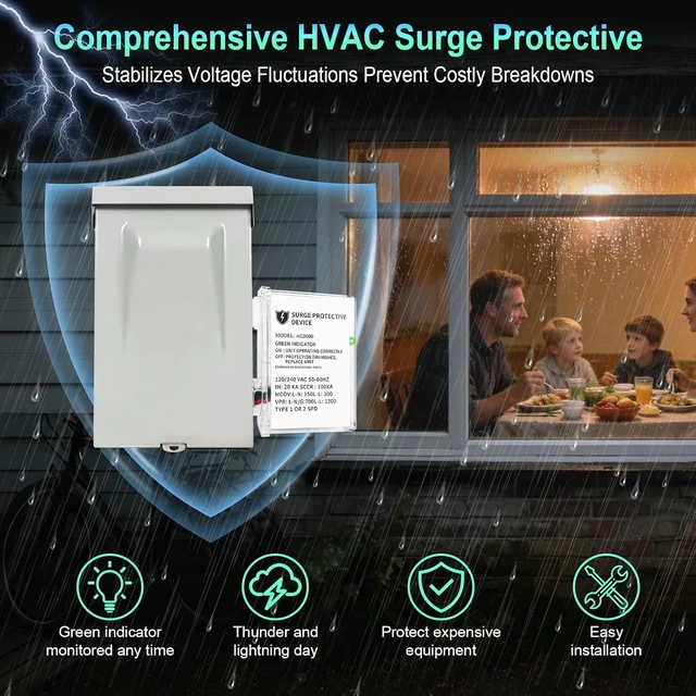 Alt view image 2 of 7 - 2 Pack AG3000 HVAC Surge Protector 120/240V, Whole House Surge Protective Device for Mini Split and AC, with TPMOV Technology, Type 4X Watertight Enclosure, LED Indicator, 6-Year Support