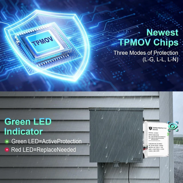 Alt view image 5 of 7 - 2 Pack AG3000 HVAC Surge Protector 120/240V, Whole House Surge Protective Device for Mini Split and AC, with TPMOV Technology, Type 4X Watertight Enclosure, LED Indicator, 6-Year Support