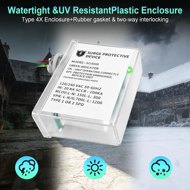 Alt view image 6 of 7 - 2 Pack AG3000 HVAC Surge Protector 120/240V, Whole House Surge Protective Device for Mini Split and AC, with TPMOV Technology, Type 4X Watertight Enclosure, LED Indicator, 6-Year Support