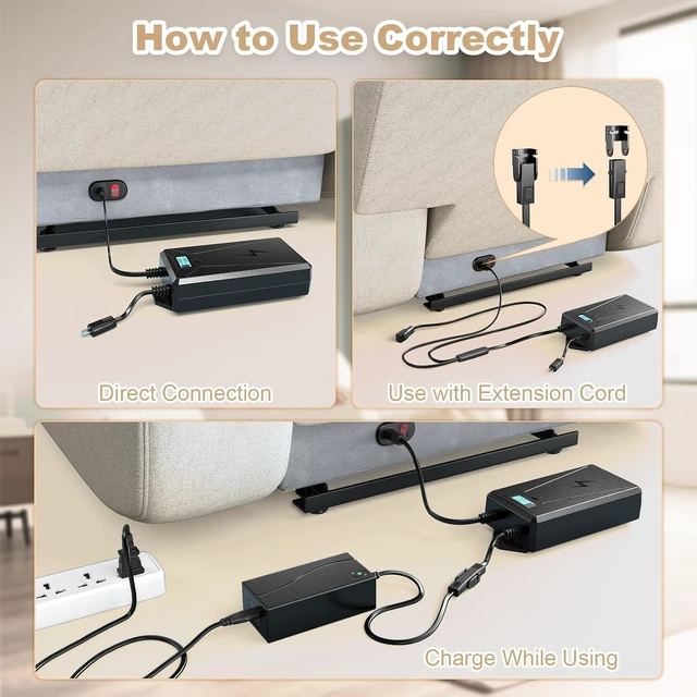 Alt view image 5 of 7 - Universal 2500mAh Rechargeable Battery Pack for Reclining Furniture, 2-Pin Wireless Power Battery for Electric Recliner, Power Sofa and Lift Chair