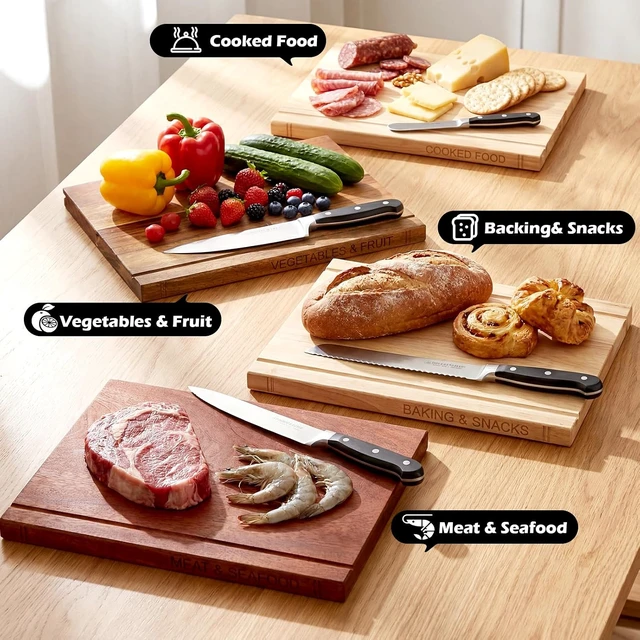 Alt view image 3 of 6 - Book Cutting Board Set of 4 with Holder, Acacia Rubberwood Ebony