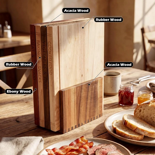 Alt view image 4 of 6 - Book Cutting Board Set of 4 with Holder, Acacia Rubberwood Ebony