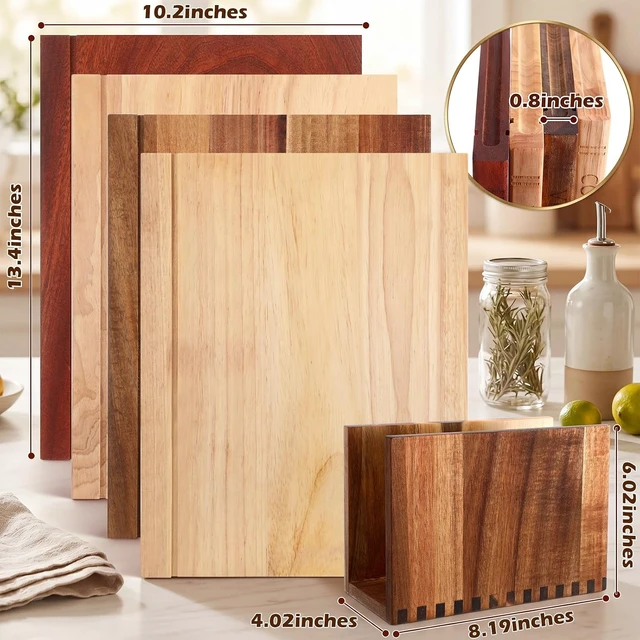 Alt view image 2 of 6 - Book Cutting Board Set of 4 with Holder, Acacia Rubberwood Ebony